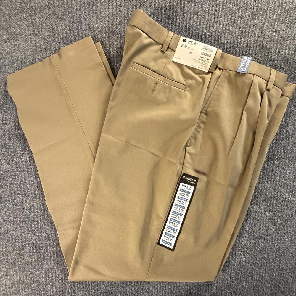 Haggar Classic Fit Pleated Khaki‎ Pants 36W x 32L #748
